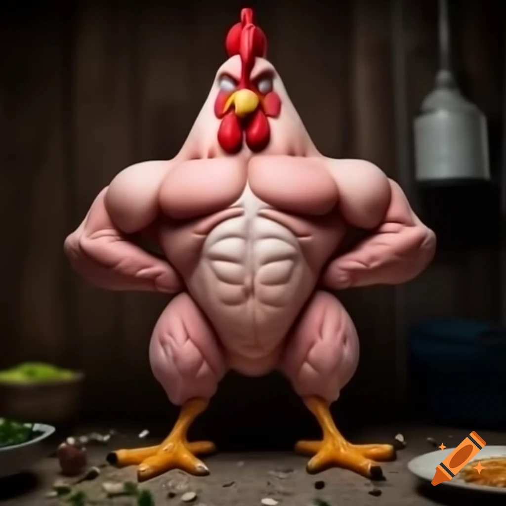 Muscular human-shaped chicken figure