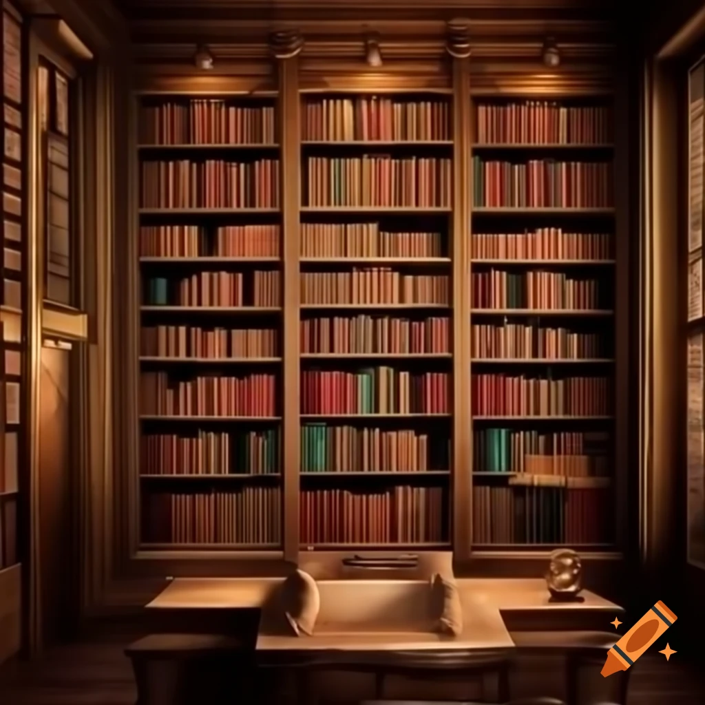 Classy oriental library bookshelf oil painting