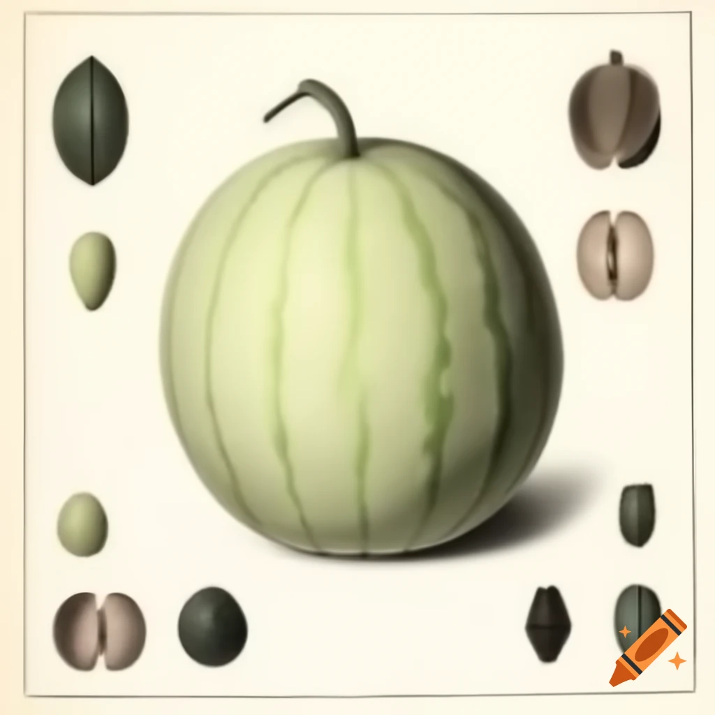 Elegant late-19th century pencil drawing of a pomelo in pale colors