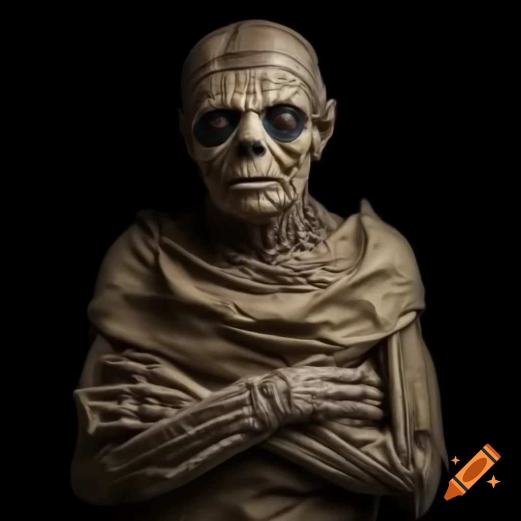 Mummy depicted as spooky creature against black background