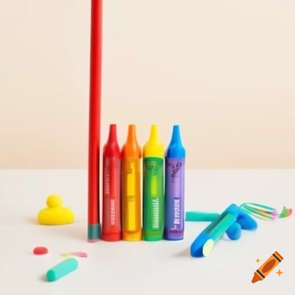 Pile of red, blue, and yellow children's Crayola wax crayons on blank background