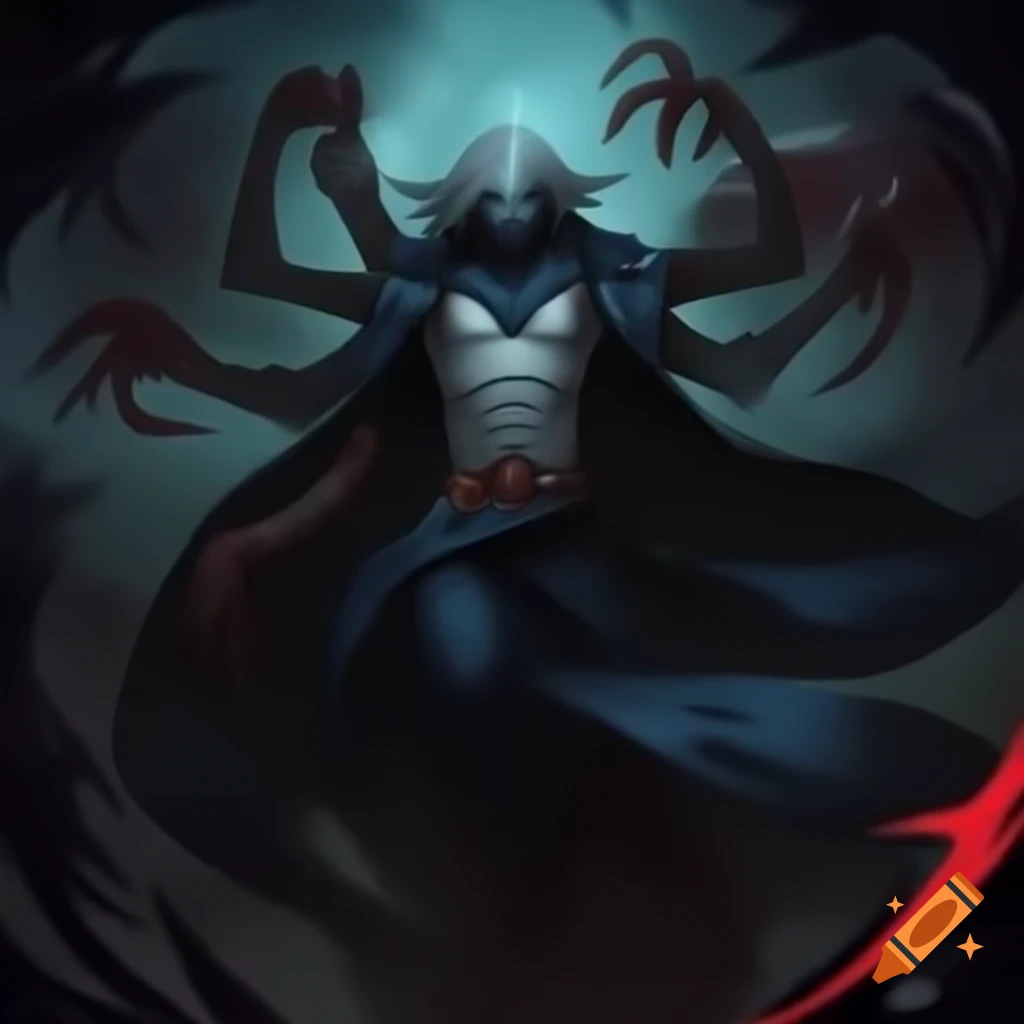 Character with pale blue-gray skin and glowing red eyes, adorned with twilight symbols