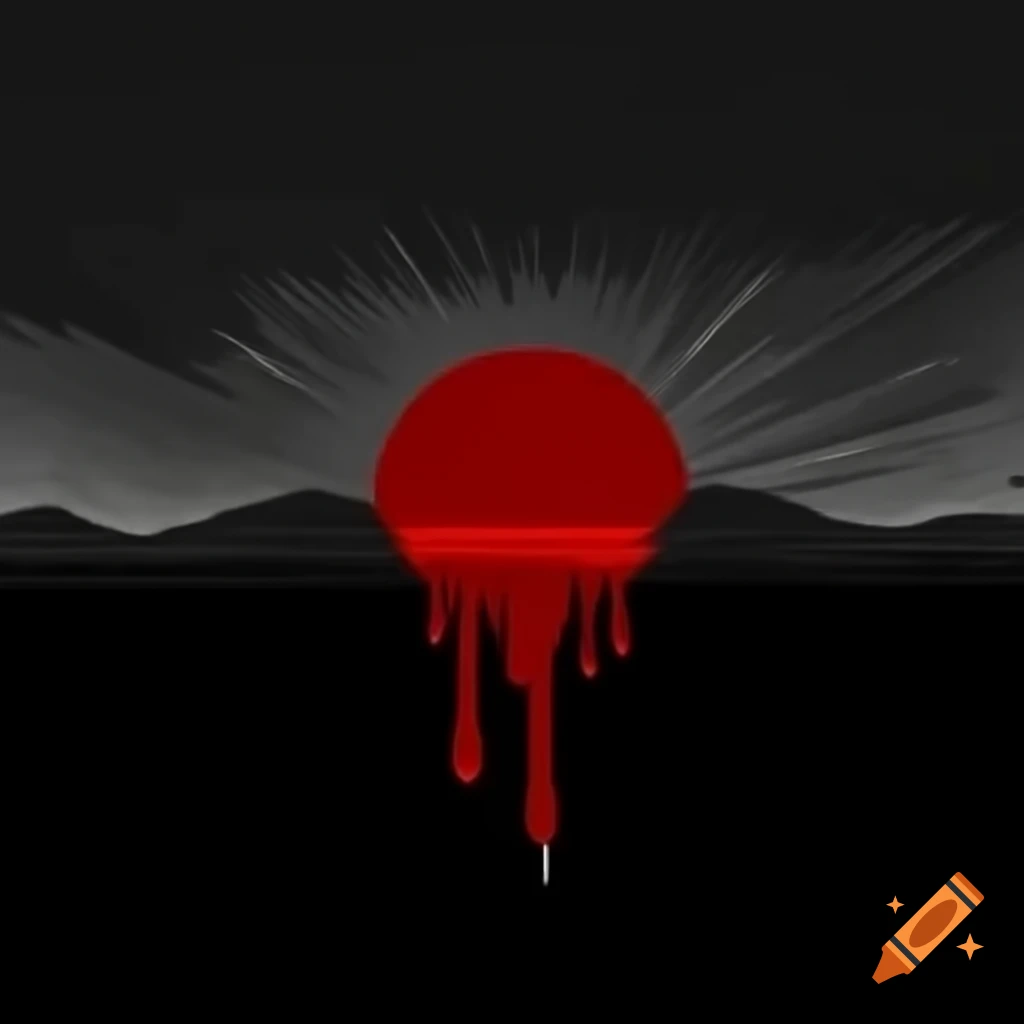 Abstract landscape with black background and blood drops under two suns