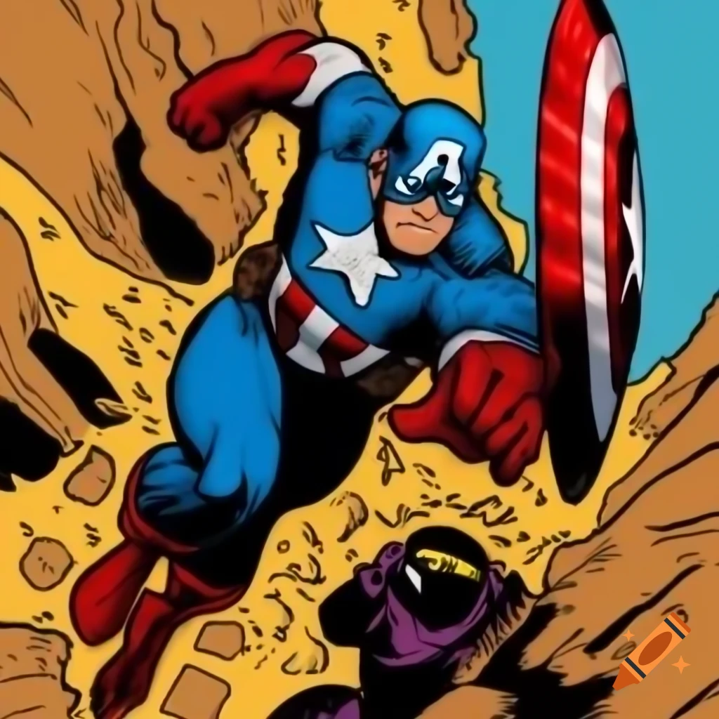 Cover art of Captain America comic featuring superhero in blue and red suit with shield
