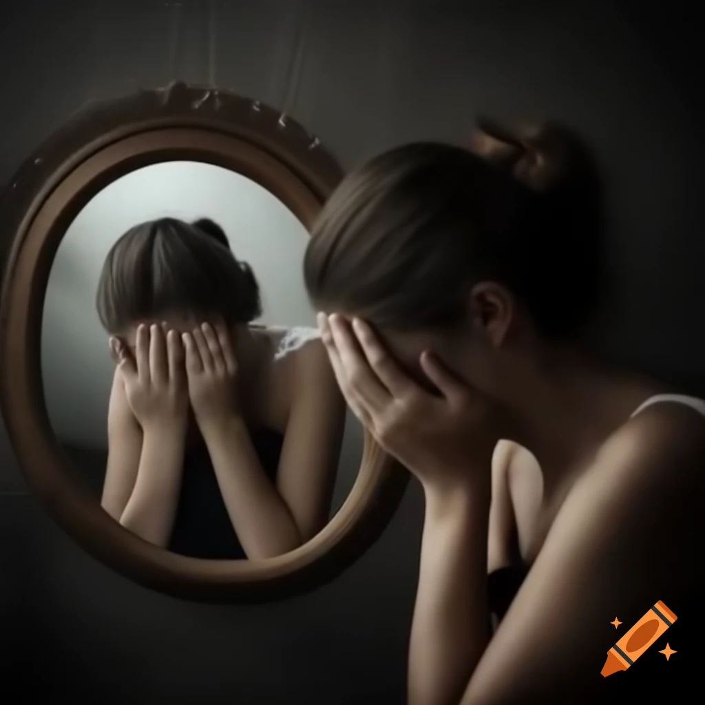 Sad woman looking into a mirror