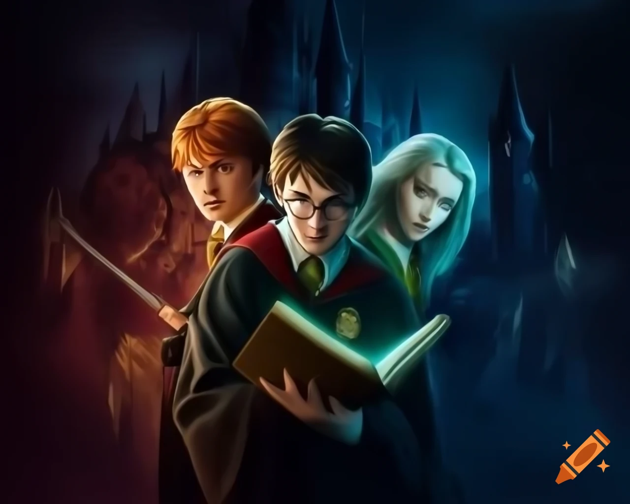 Widescreen background scene with characters in a persuasive setting