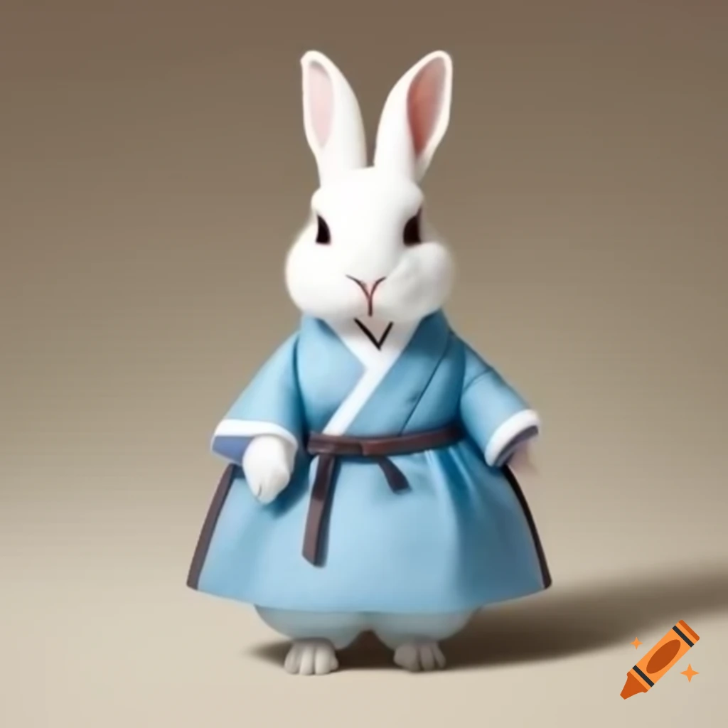 Cute rabbit dressed in traditional Korean hanbok and gat clothing