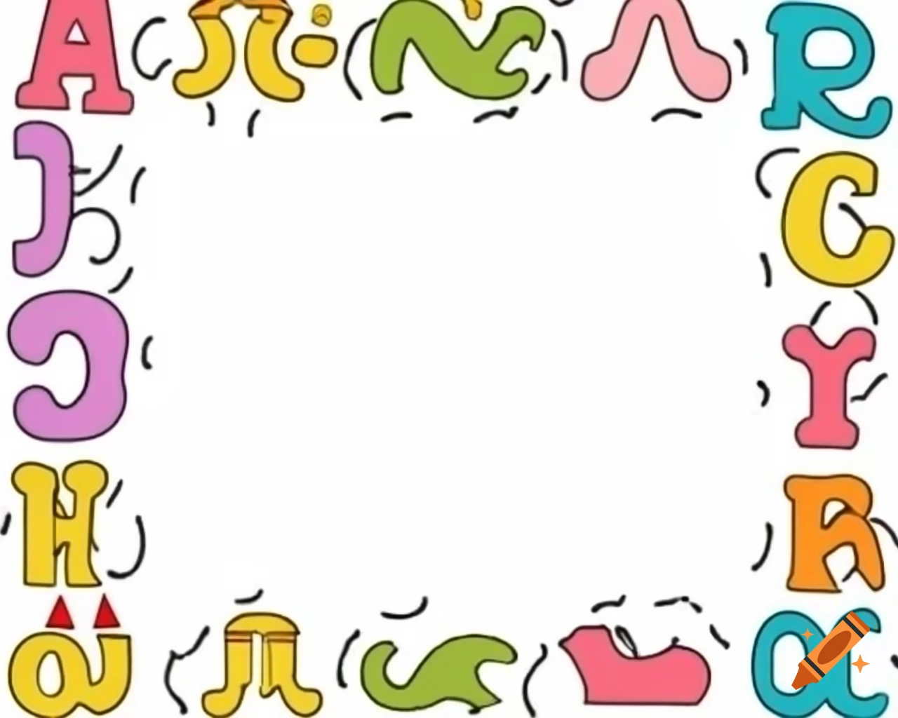 Cartoon letters forming the Spanish alphabet frame