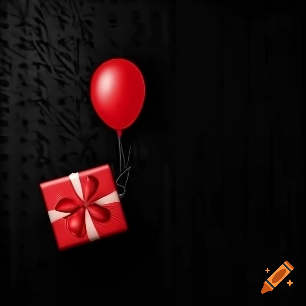 Black Friday themed background with red gift box and balloon on black
