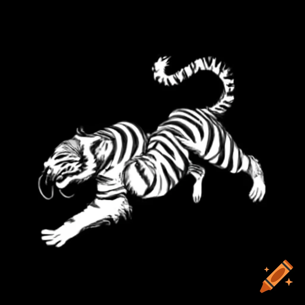 Chinese ink illustration of leaping tiger in dynamic pose