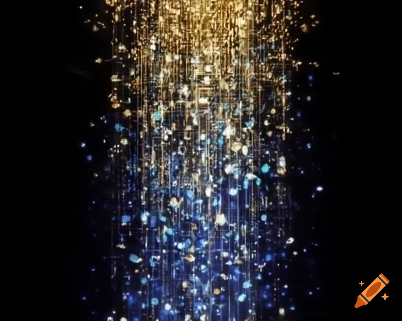 Cascading fairy dust in vibrant colors with silver and gold, storybook style