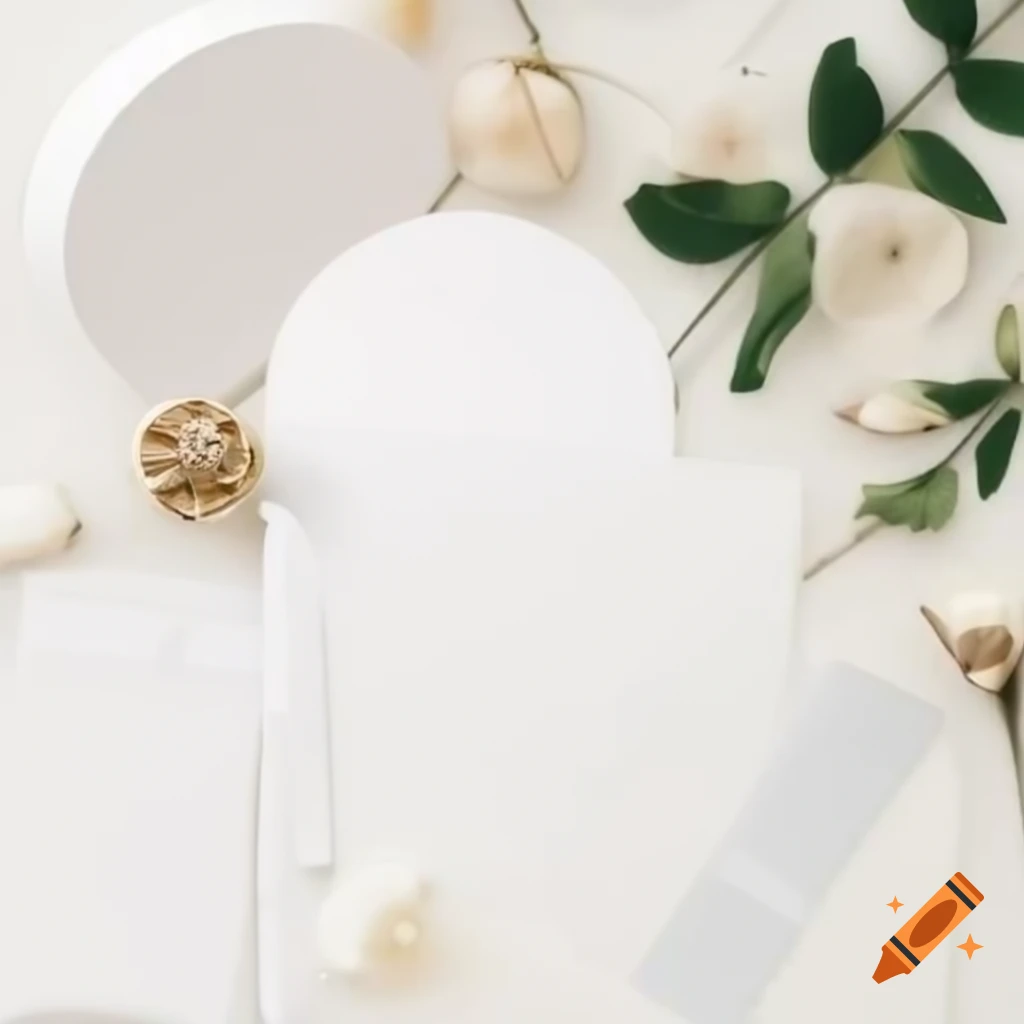 Wedding invitation design with bright white background and floral elements