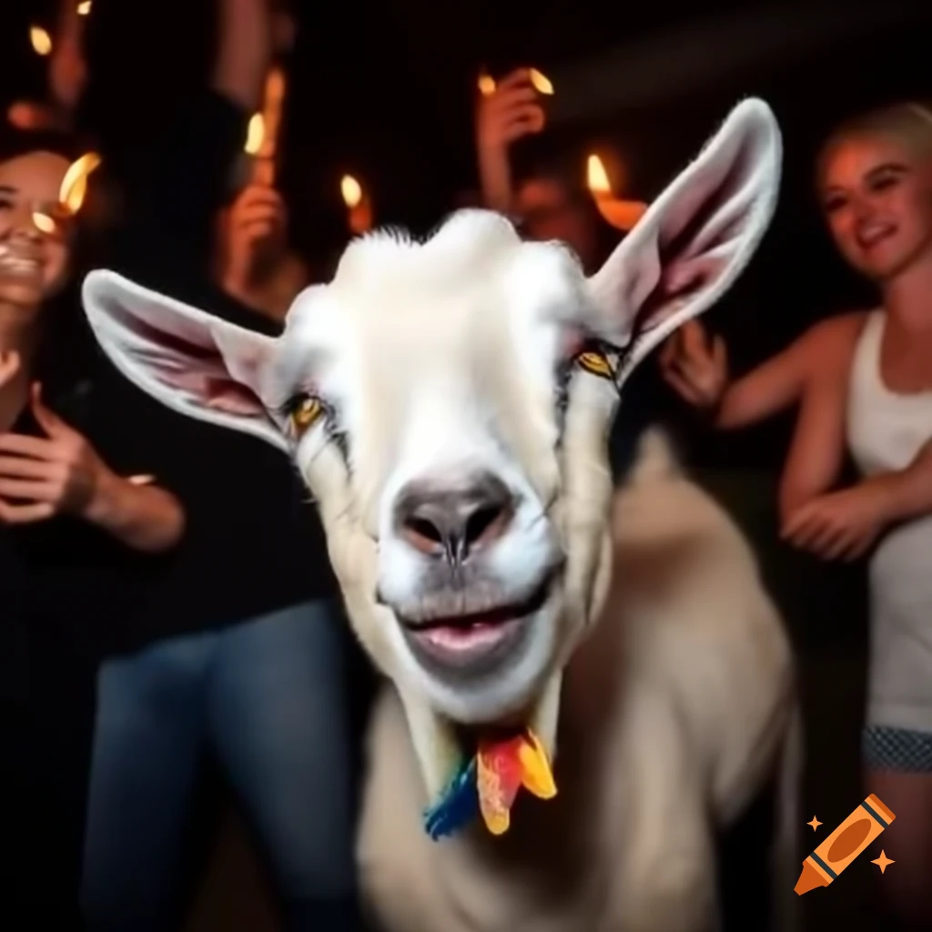 Goat celebrating birthday at a festive party