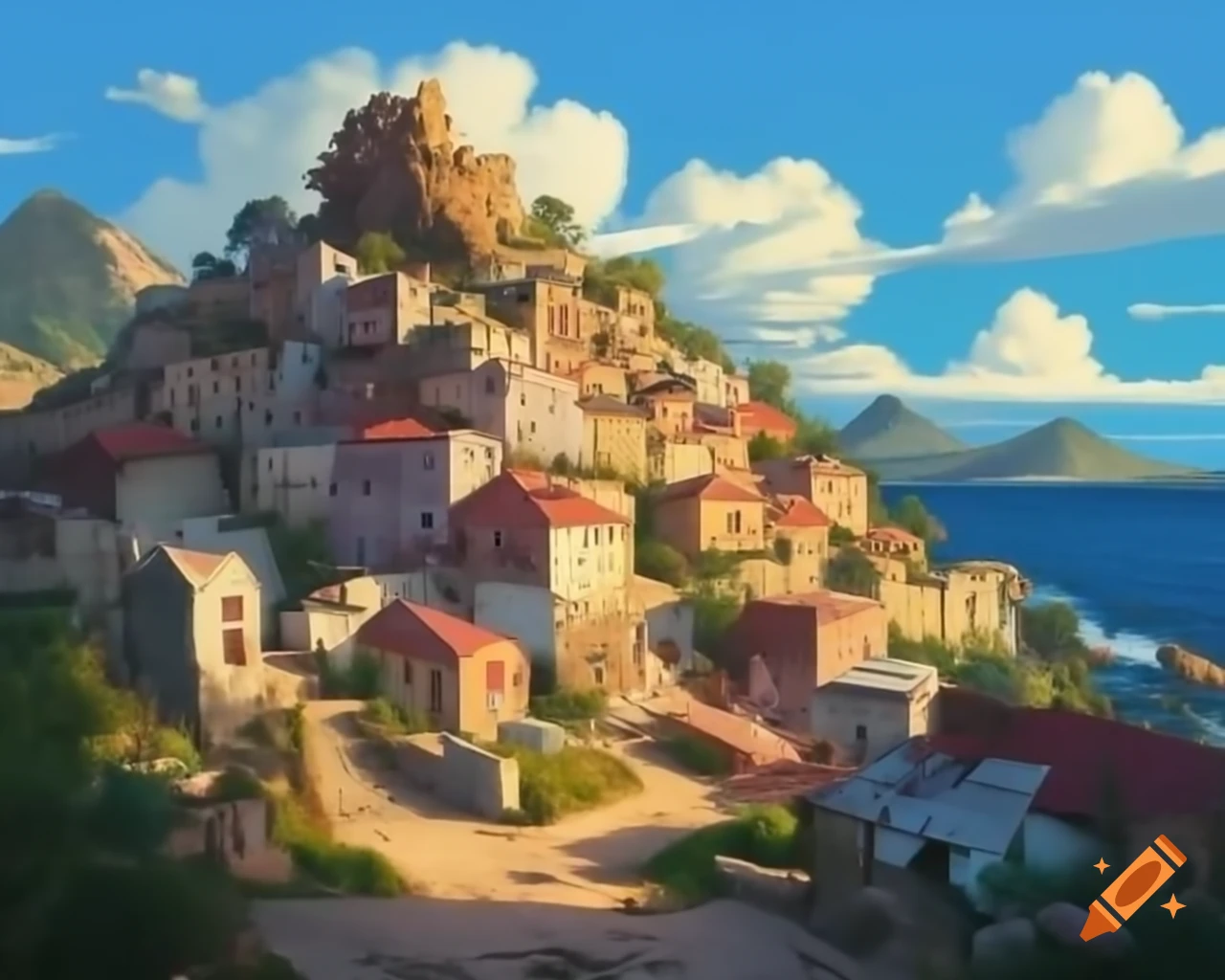 Charming village with colorful houses on picturesque mountain slopes
