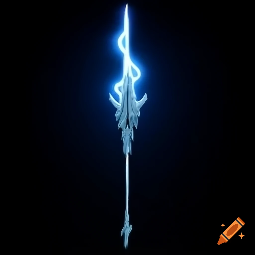 12-foot long lance carved from lightning dragon horn with blue glowing and arcing lightning