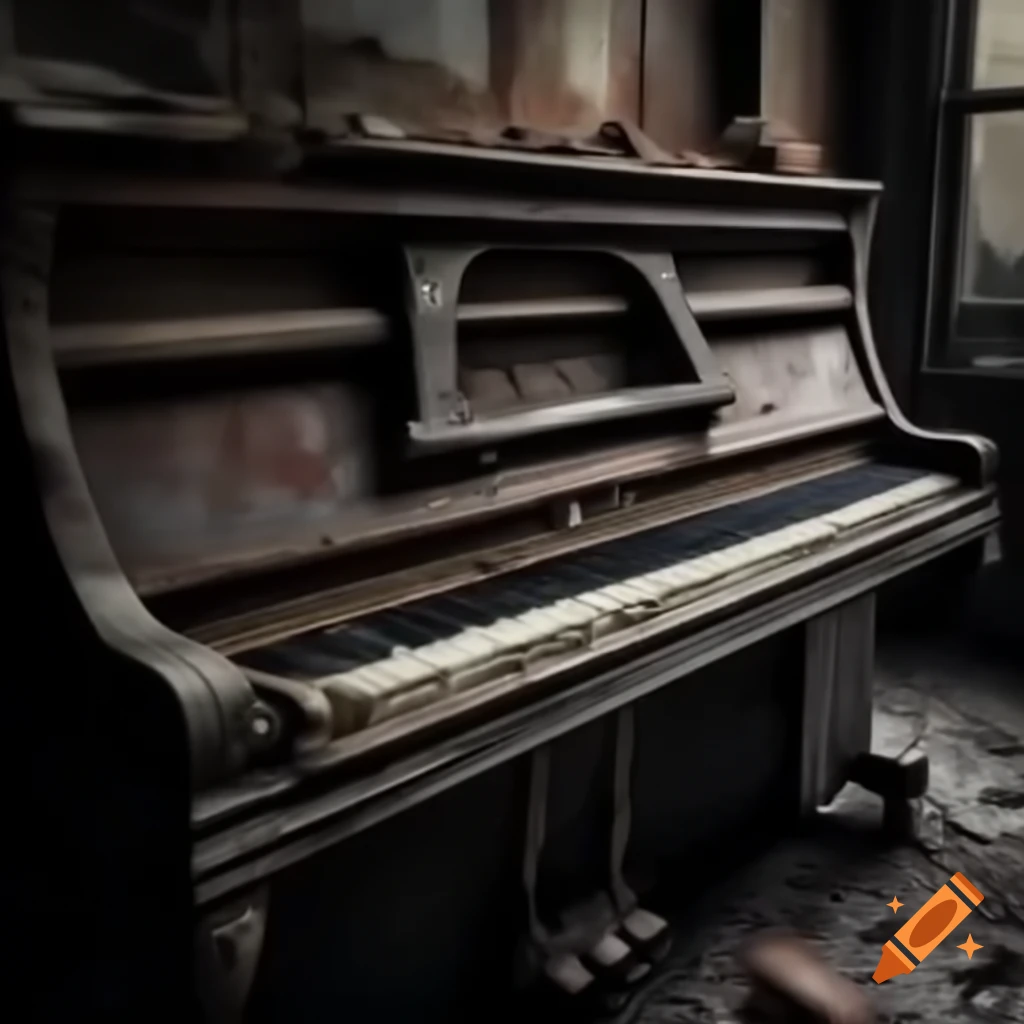 Dark and decaying piano in atmospheric setting