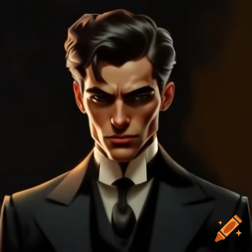 1950s gentleman in elegant suit, dark grunge comic style