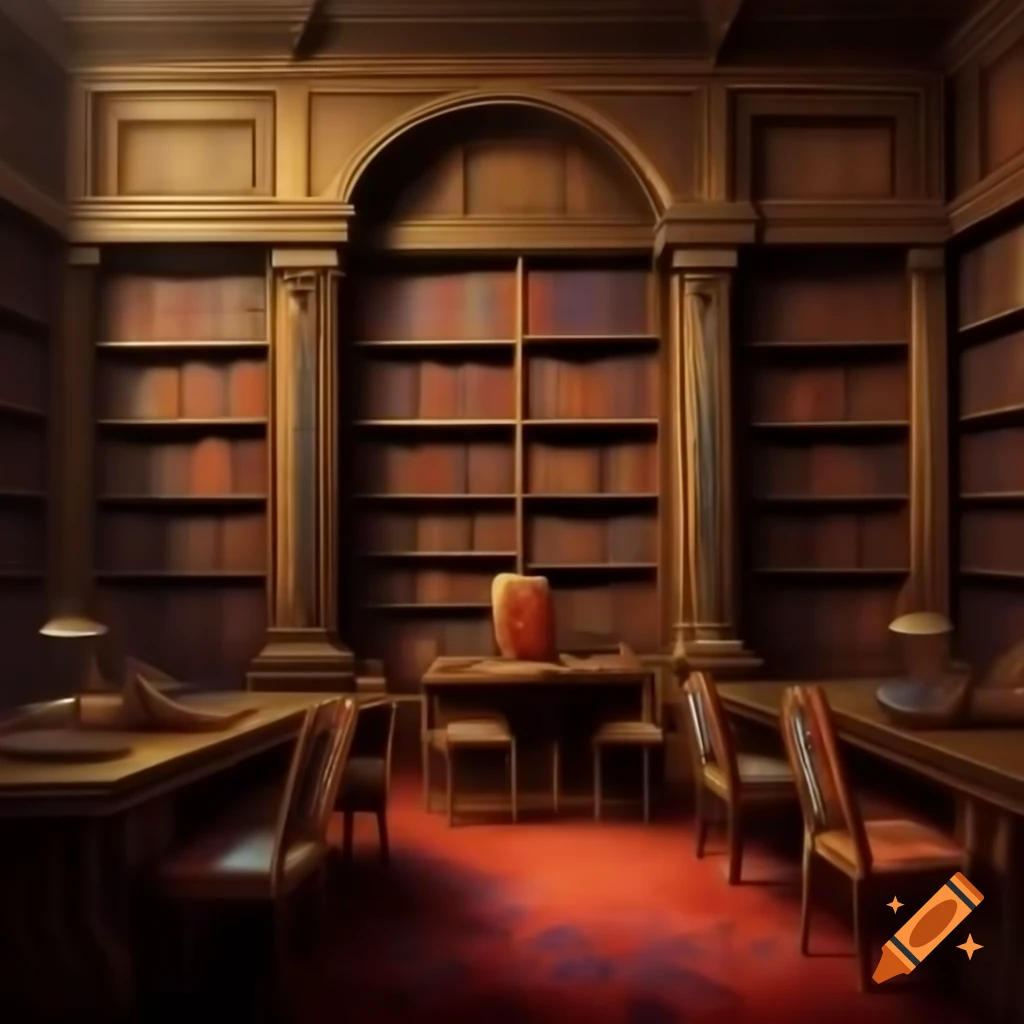 Classy oriental library bookshelf oil painting