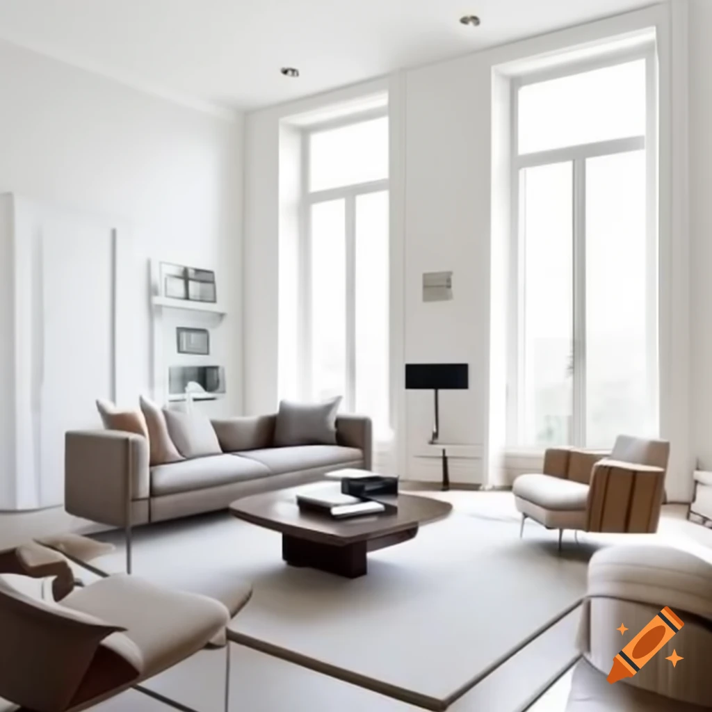 Elegant minimalist living room with neutral tones and natural light