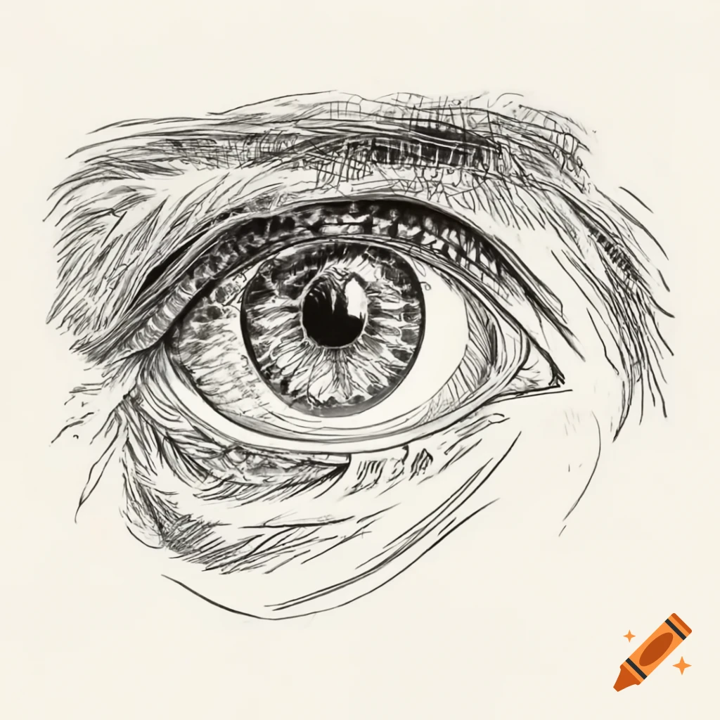 Detailed close-up drawing of an eye inspired by Leonardo da Vinci