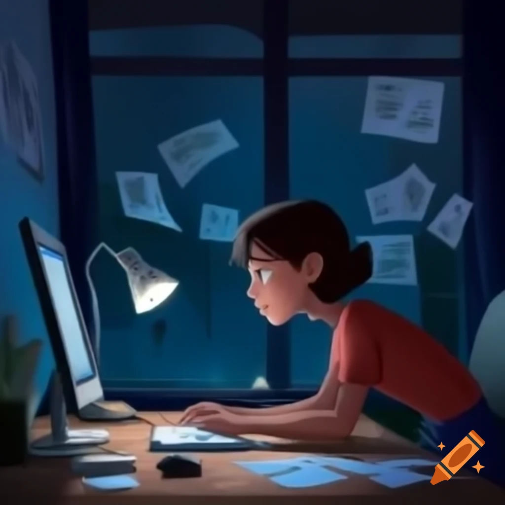 Young woman designing eco-friendly clothing at computer with sketches and notes
