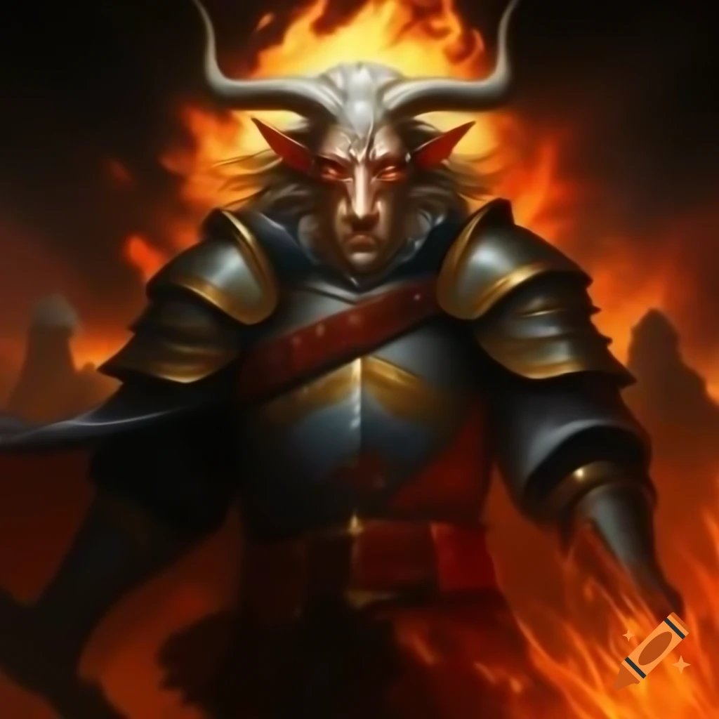 Tiefling paladin emerging from shadows with fire in his eyes, symbolizing justice