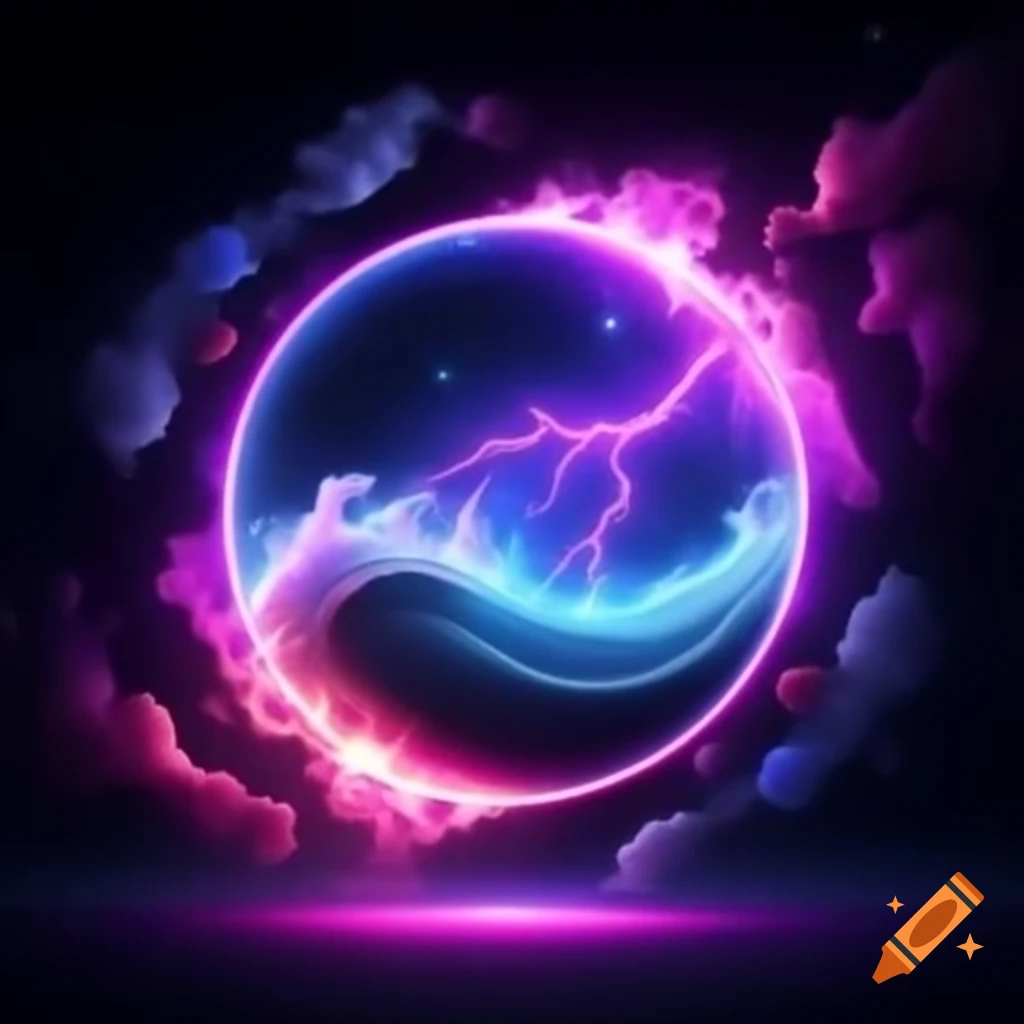 Miami Vice-inspired icon in vibrant neon poster with celestial skies and lightning