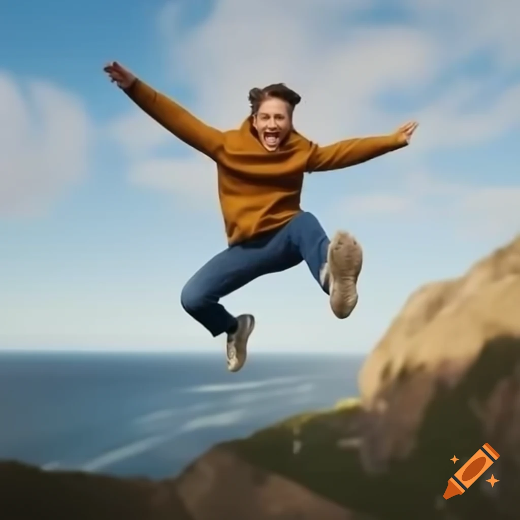 Happy man jumping with joy