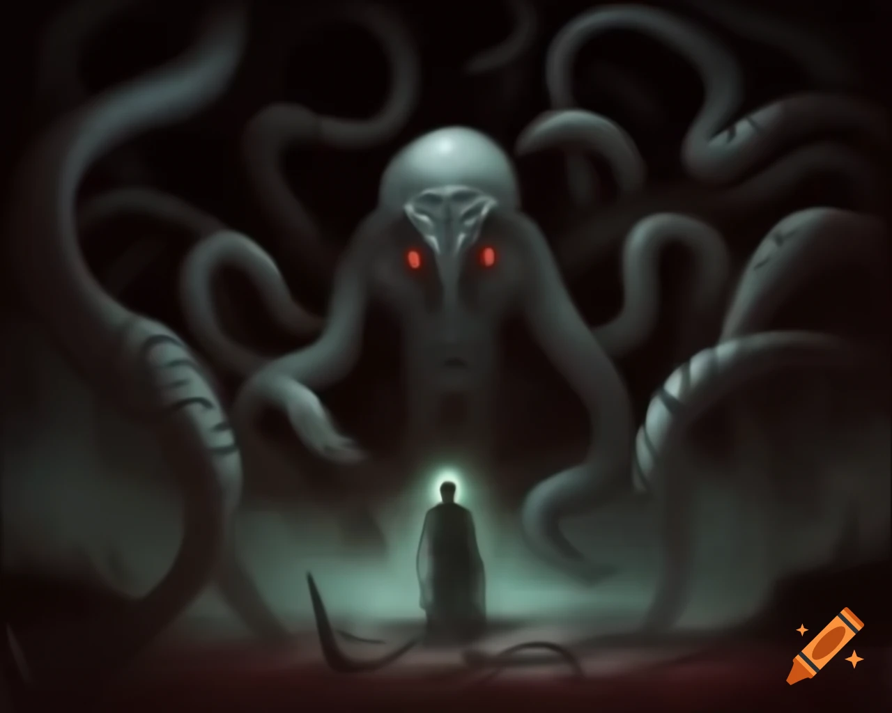 Surreal dark fantasy illustration with strange and creepy elements