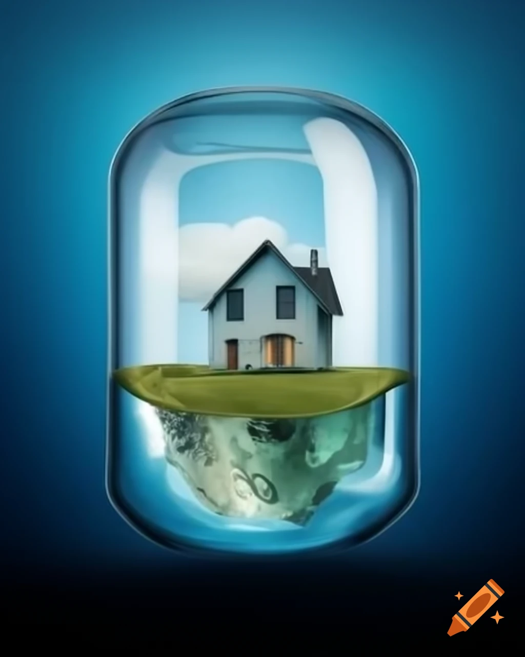 House in a glass capsule submerged underwater