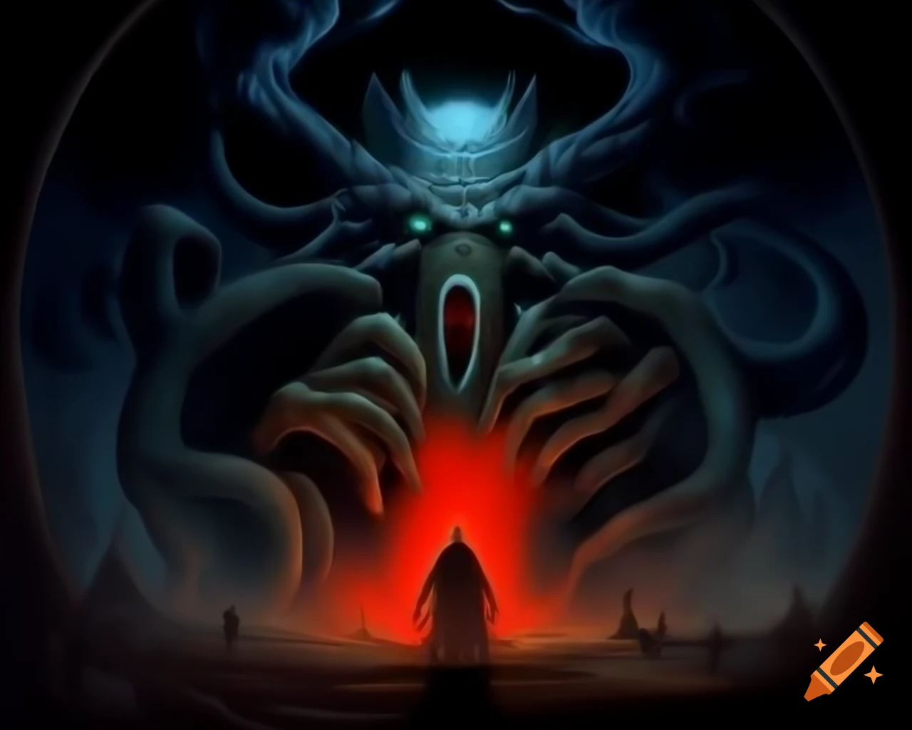 Surreal dark fantasy illustration with strange and creepy elements