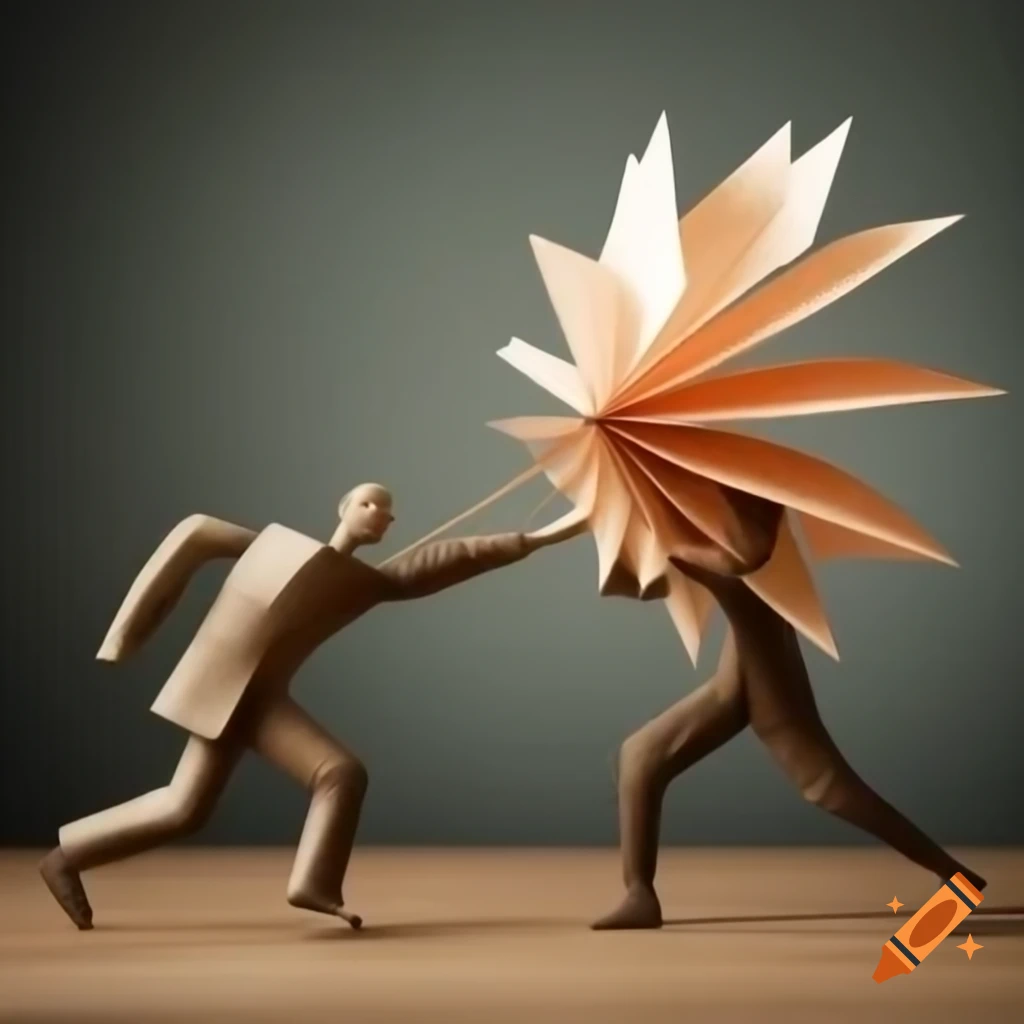Aipo character engaged in playful battle with a paper pinwheel