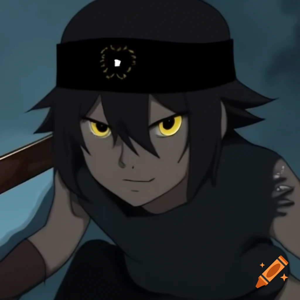Older anime character Niko with ripped clothes and glowing gang symbol, holding a machete