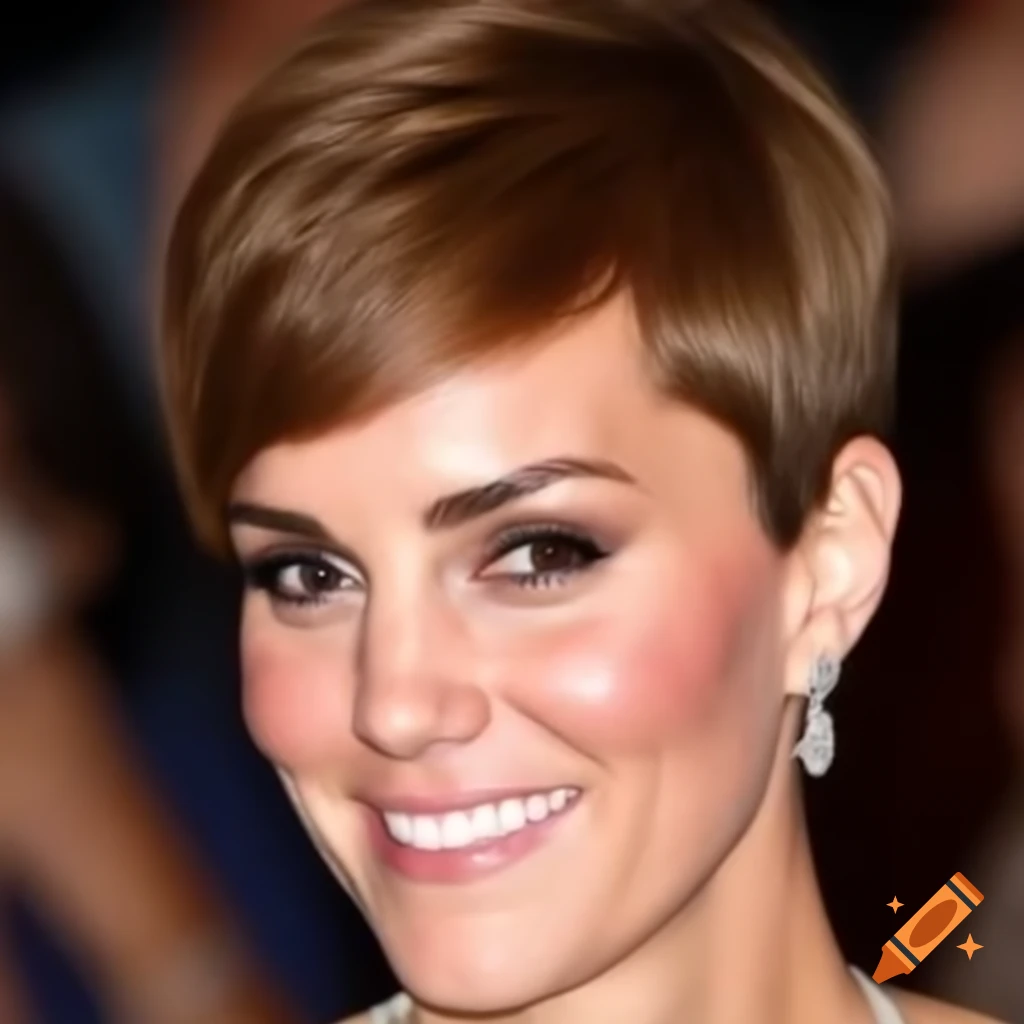 Catherine Middleton showcasing a chic pixie cut with side-swept bangs