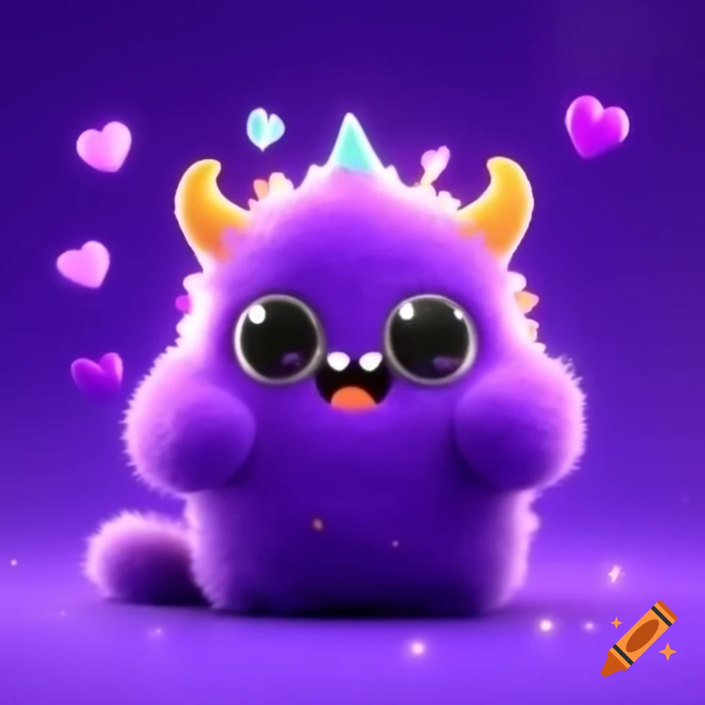 Cute furry purple monster with 'I Love you My Sparkly Sweet Buns' text