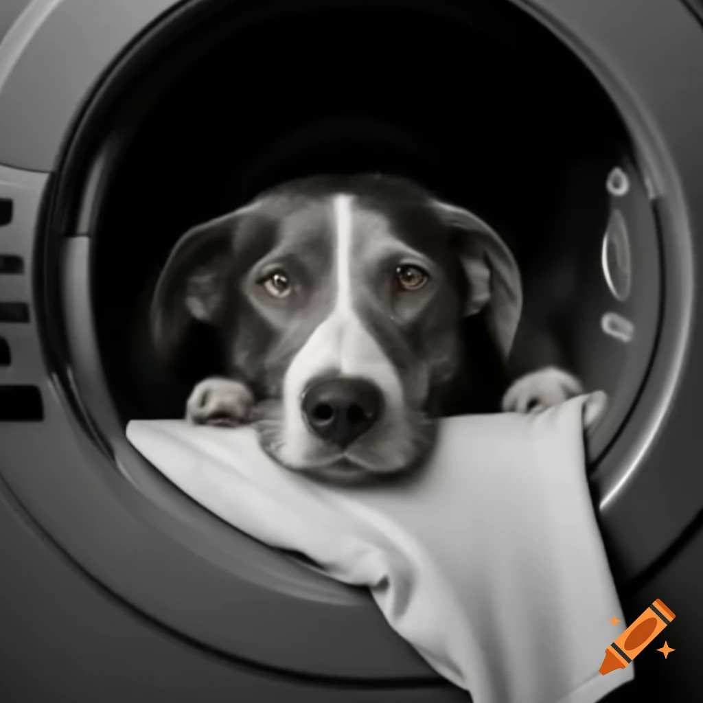 Dog inside a washing machine, playful scenario
