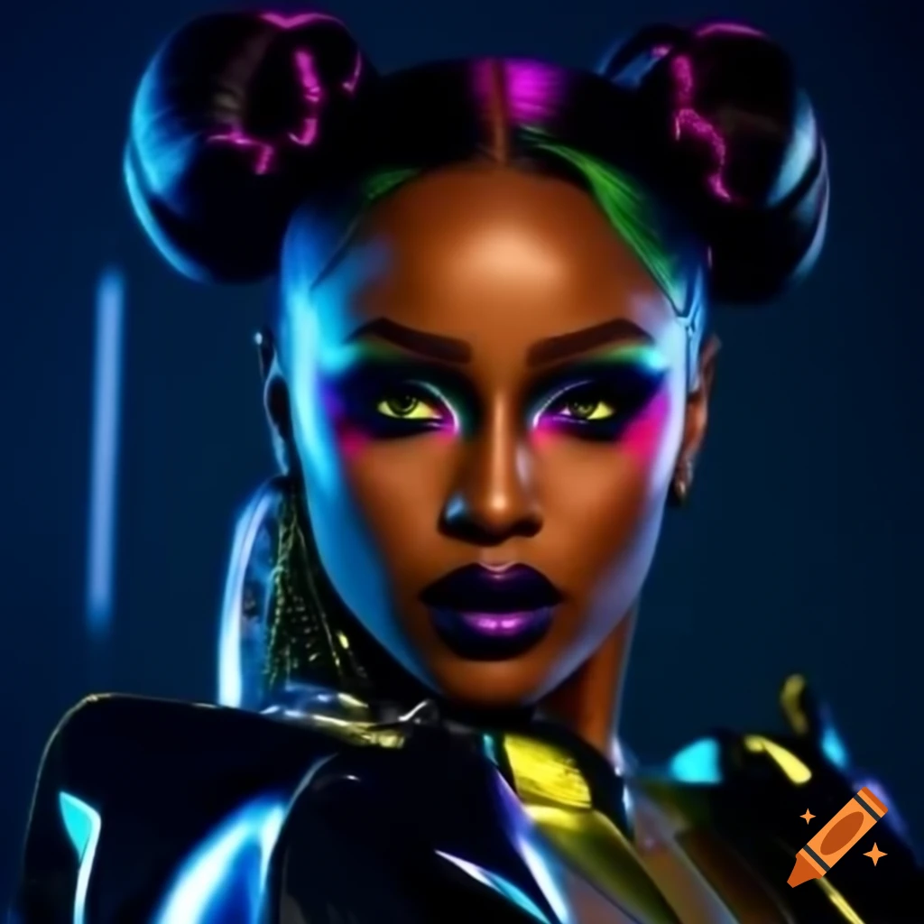 Electra Blaze in futuristic outfit with glowing accents for RuPaul's Drag Race