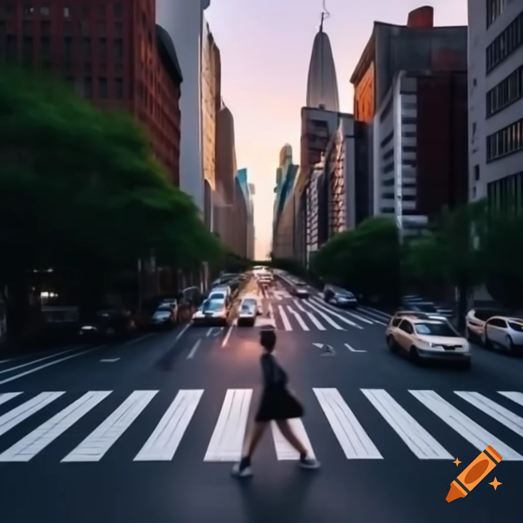 Busy crosswalk in NYC at dusk
