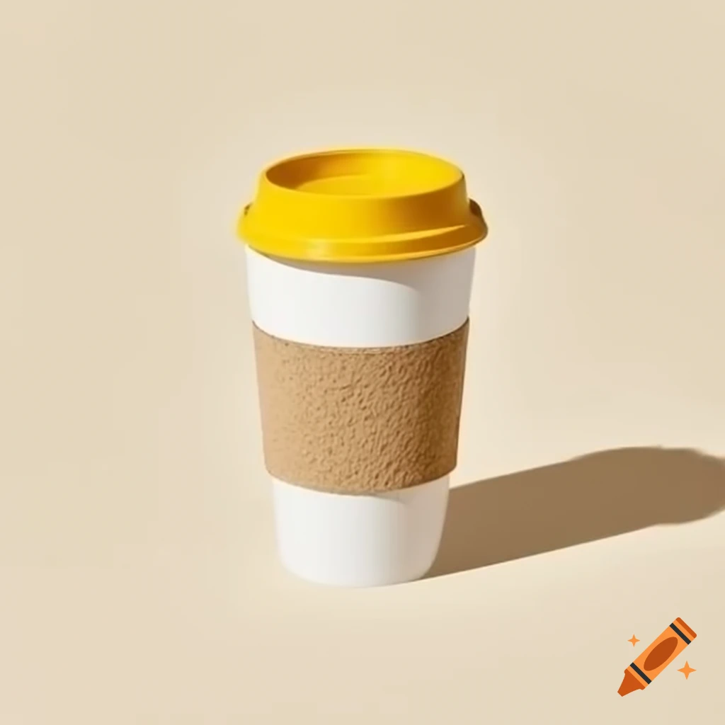 Off white take out coffee cup with yellow lid