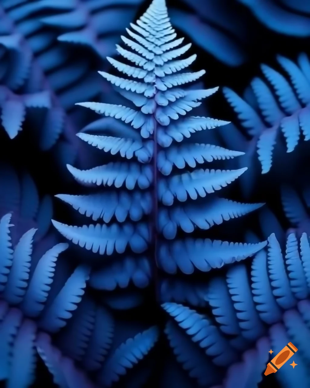 Realistic blue and violet fern texture viewed from above