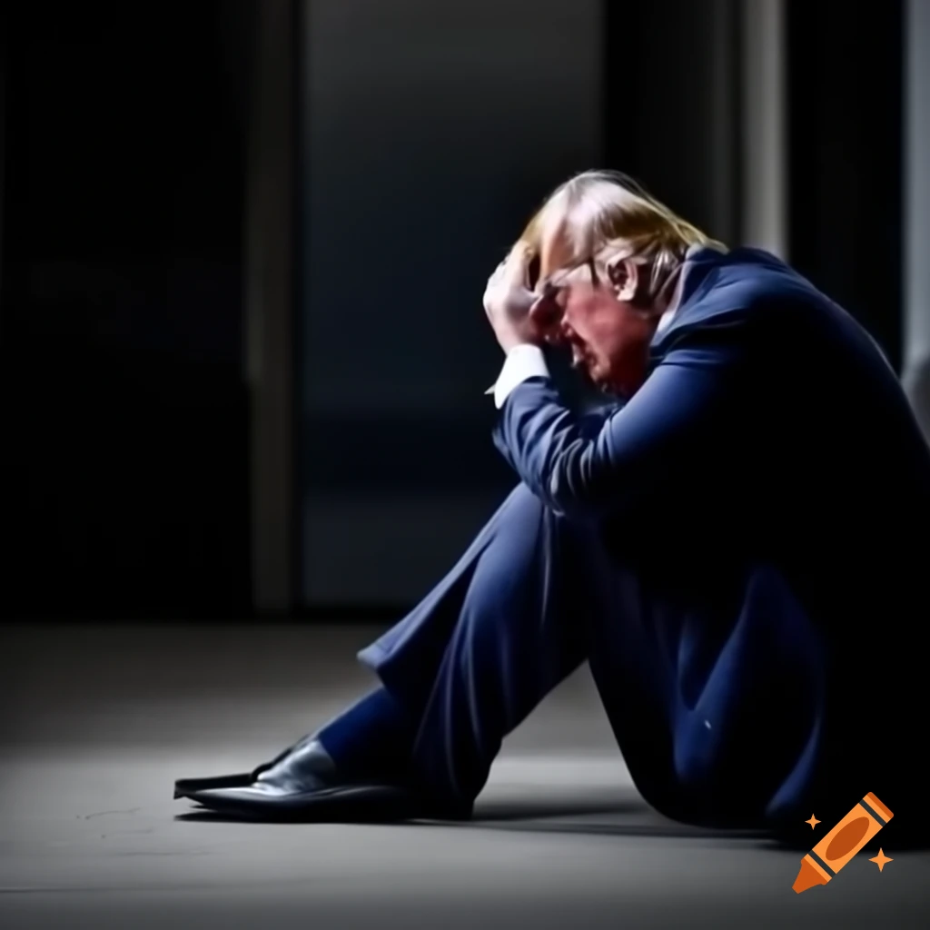 Dejected individual sprawled on the floor with a sad expression