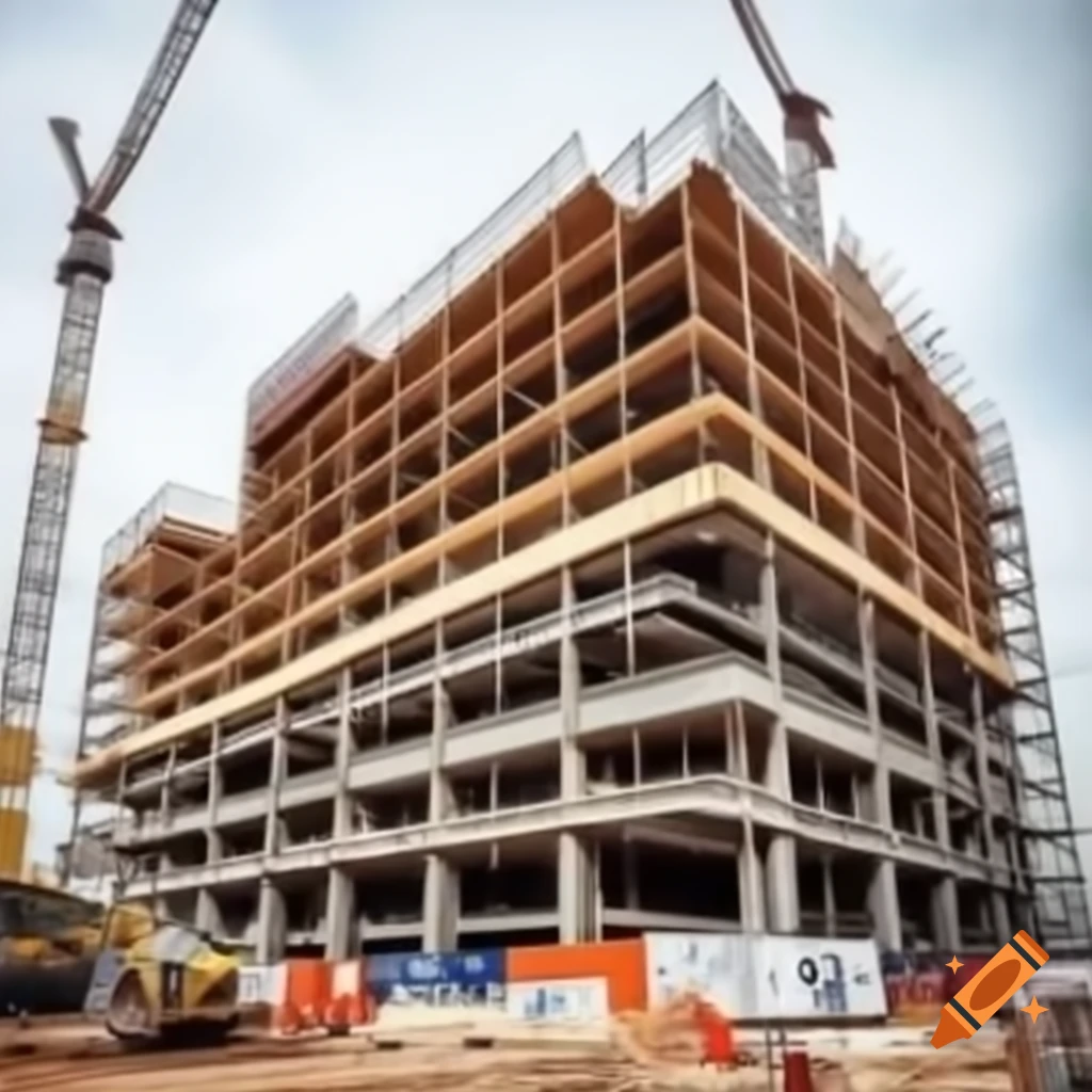Large multi-story shopping mall under construction with scaffolding and cranes
