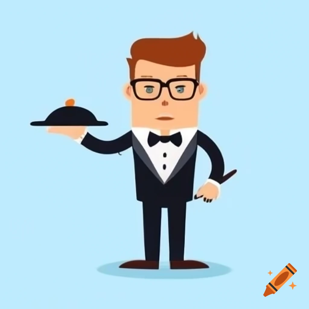 Full-body cartoon waiter character