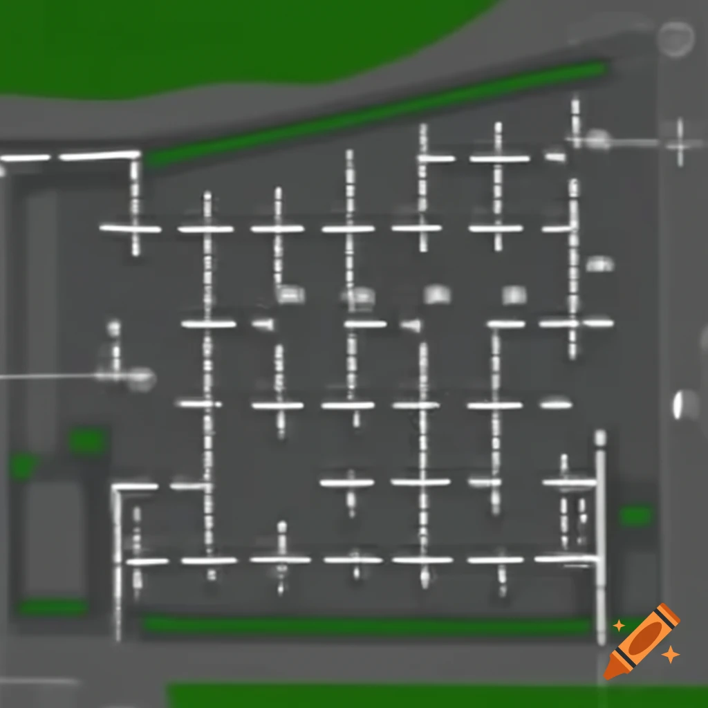 Schematic layout for parking lot with 33 individual spaces