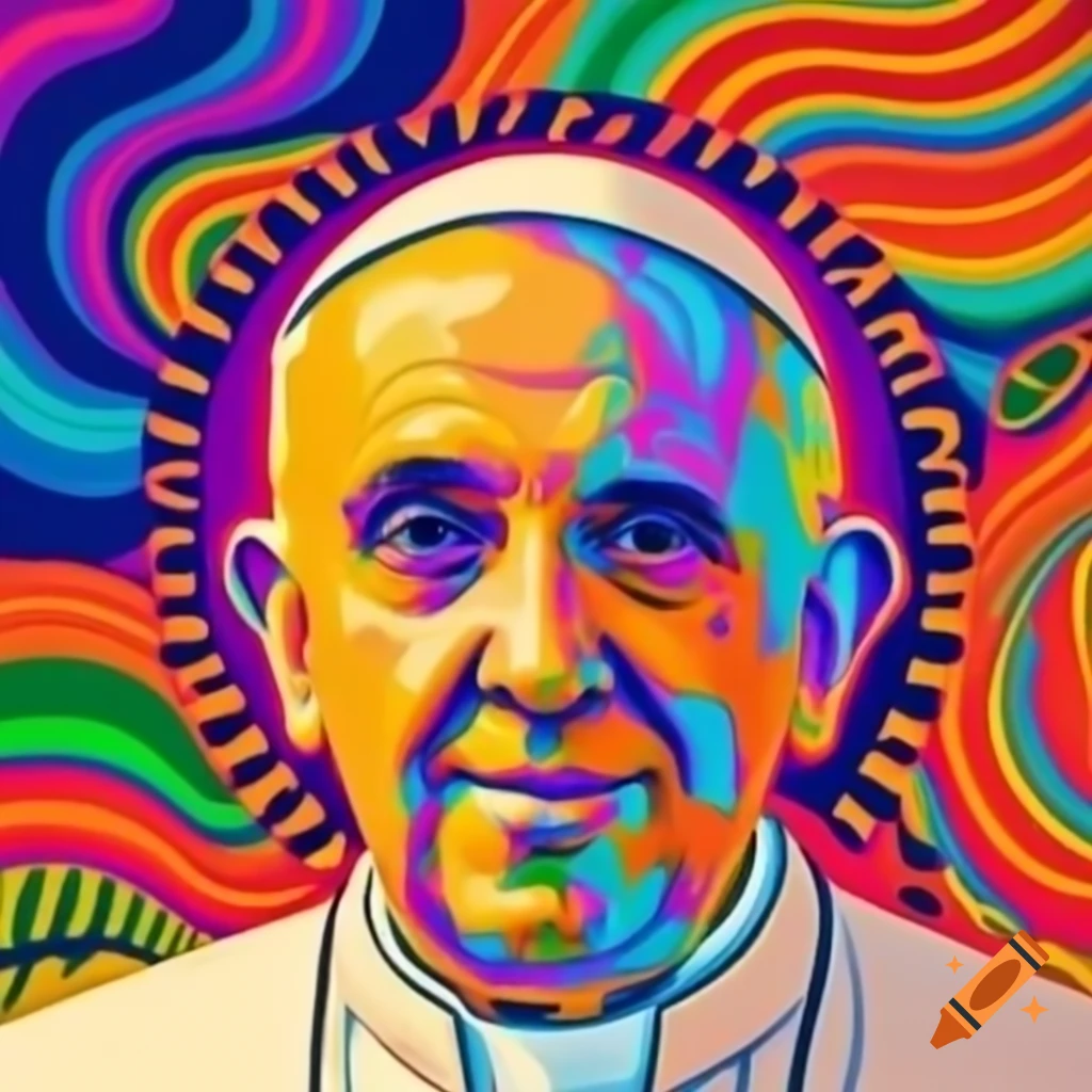Psychedelic 1960s Style Poster Of Pope Francis Close Up On Craiyon