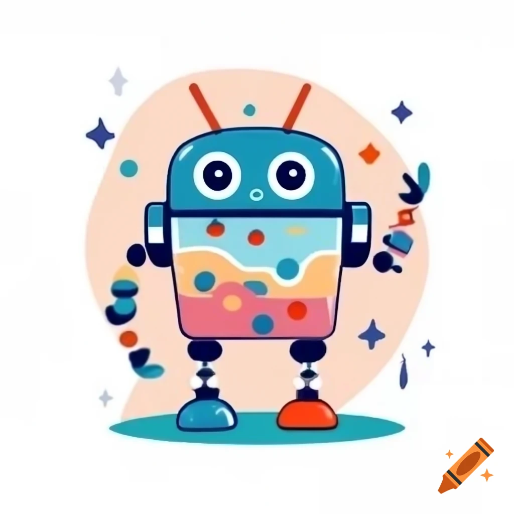 Charming robot designed as a Boba tea cup, whimsical digital art