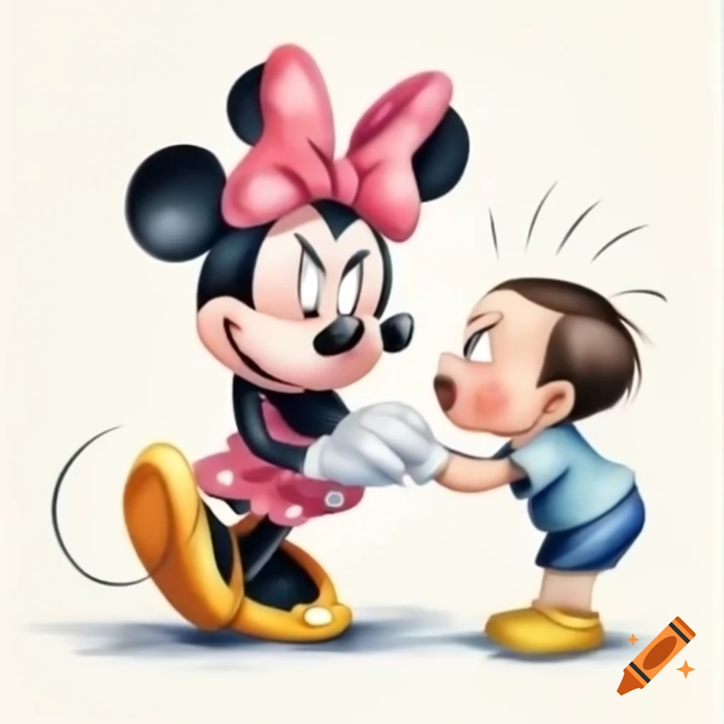 Horrifying scene with cartoon character in aggressive posture