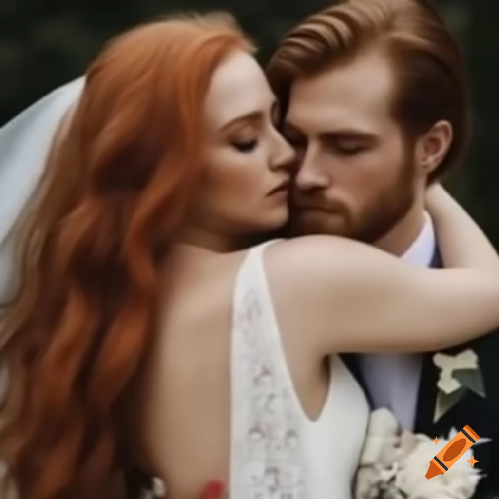Bride and groom sharing a romantic embrace