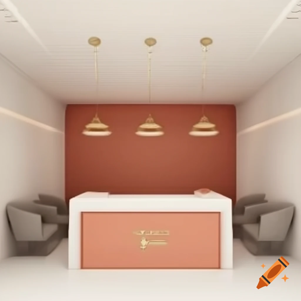 Modern minimalist dermatology clinic reception area with terracotta desk