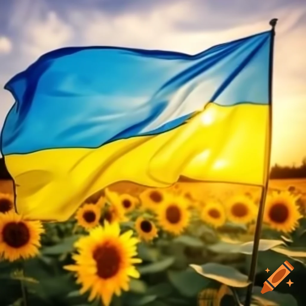 Bright image for positive affirmations featuring Ukrainian flag and sunflowers at dawn